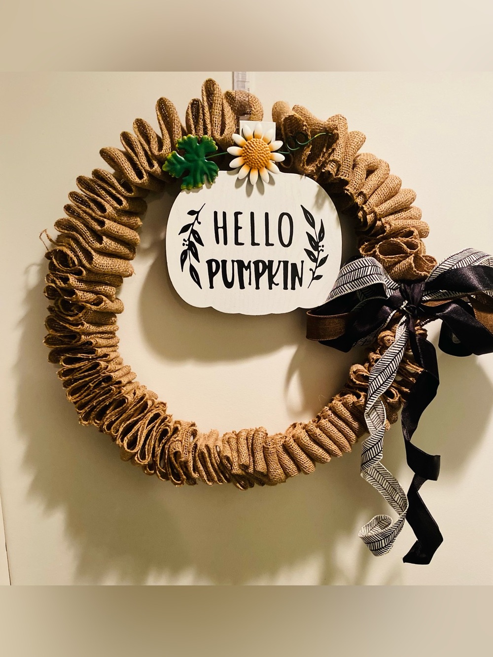 Hello Pumpkin Burlap Holiday Wreath - Brown